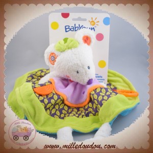 BABYSUN BABY SUN SOS DOUDOU SOURIS LILIE BLANCHE CORPS PLAT OVAL VIOLET VERT