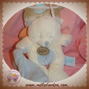 BABYNAT SOS DOUDOU OURS BLANC POIL MOUCHOIR BLEU