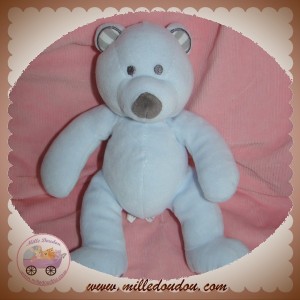 MARESE SOS DOUDOU OURS BLEU PIED TISSU GRIS BLANC