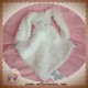 CYRILLUS SOS DOUDOU LAPIN PLAT BLANC BOUCLETTE DOS TISSU ROSE LOSANGE