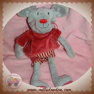 RAYNAUD LES PETITES MARIE SOS DOUDOU SOURIS GRISE HABIT ROUGE SHORT RAYE