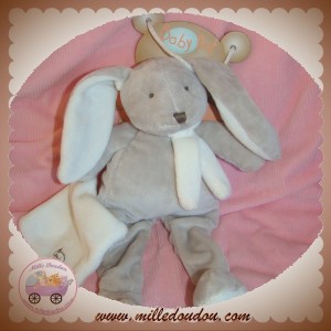 BABYNAT SOS DOUDOU LAPIN LAYETTE GRIS ECHARPE BLANCHE MOUCHOIR