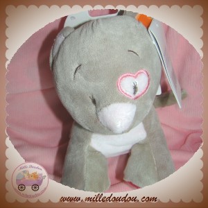 NOUKIE'S SOS DOUDOU CHAT IRIS & BABETTE GRIS COEUR ROSE 25 CM