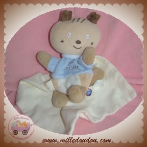 SUCRE D'ORGE SOS DOUDOU ECUREUIL BEIGE PULL BLEU CAJOU MOUCHOIR