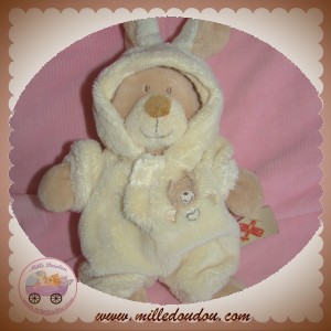 NICOTOY SOS DOUDOU OURS BEIGE DEGUISE EN LAPIN ECRU 18 CM