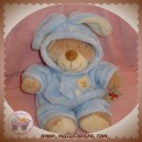 NICOTOY SOS DOUDOU OURS BEIGE DEGUISE EN LAPIN BLEU 23 cm