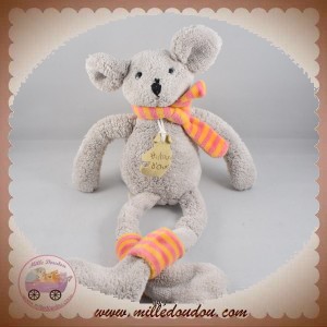 HISTOIRE D'OURS SOS DOUDOU SOURIS GRISE ECHARPE RAYE ORANGE