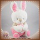 MOTS D'ENFANTS SOS DOUDOU LAPIN BLANC POIL BEIGE CORPS ROSE BALLON MUSICAL