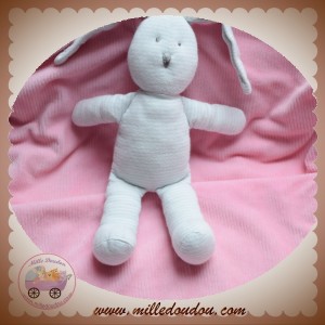 PETIT BATEAU SOS DOUDOU LAPIN TISSU RAYE BLANC GRIS