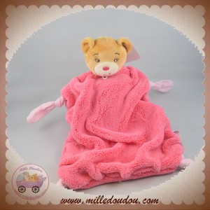 KALOO SOS DOUDOU OURS BEIGE PLAT PLUME ROSE NOEUD BLANC