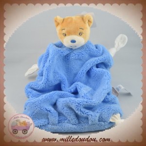 KALOO SOS DOUDOU OURS BEIGE PLAT PLUME BLEU NOEUD BLANC