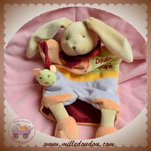 DOUDOU ET COMPAGNIE SOS LAPIN PAULIN MARIONNETTE VELOURS ORANGE VERT VIOLET