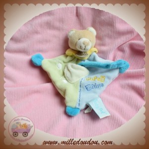 BABYNAT BABY NAT SOS DOUDOU OURS BEIGE PLAT LOSANGE BLEU VERT SUPER TETINE