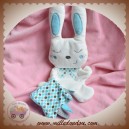 NICOTOY SOS DOUDOU LAPIN PLAT BLANC MOUCHOIR BLEU DOUBLE FACE