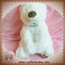 SOS DOUDOU OURS BLANC POLAIRE BANDANA BLEU EMPREINTES