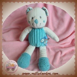 NICOTOY SOS DOUDOU OURS BLANC CORPS BLEU LAINE OISEAU