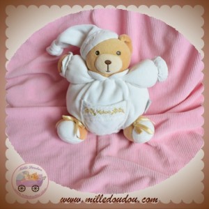 KALOO SOS DOUDOU OURS BEIGE BOULE BLANC FLEURS BRODERIE OR