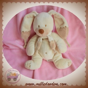 NICOTOY DOUDOU LAPIN ECRU ECHARPE BOUT BEIGE BILLES 22 CM