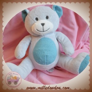 OKAIDI OBAIBI SOS DOUDOU OURS PELUCHE GRIS BLEU STYLE LAINE