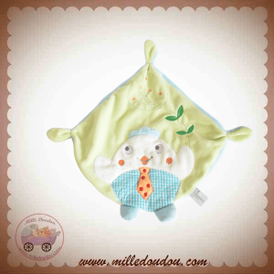 NICOTOY SOS DOUDOU MOUCHOIR PLAT POULE OISEAU VERT BLEU CRAVATE
