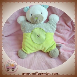 POMMETTE SOS DOUDOU OURS BLANC QUASI PLAT GRIS VERT ROND