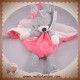 TEX SOS DOUDOU LAPIN GRIS CARRE ROSE BLANC ETOILES