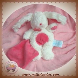 BABYNAT SOS DOUDOU LAPIN BLANC POIL MOUCHOIR ROSE FUSHIA