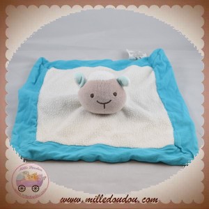 NATURE ET DECOUVERTES SOS DOUDOU MOUTON PLAT BLANC LISERET BLEU ANNEAU DENTITION