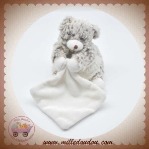 BABYNAT SOS DOUDOU OURS MARRON CHINE POIL MOUCHOIR BLANC FLOCONS