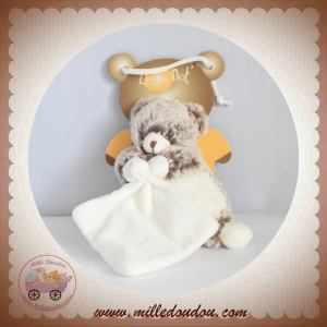 BABYNAT SOS DOUDOU OURS MARRON CHINE POIL MOUCHOIR BLANC FLOCONS