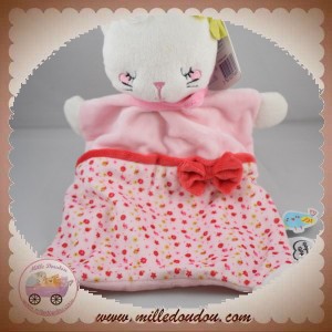 MOTS D'ENFANTS SOS DOUDOU CHAT PLAT ROSE FLEUR NOEUD