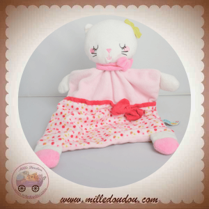MOTS D'ENFANTS SOS DOUDOU CHAT PLAT ROSE FLEUR NOEUD