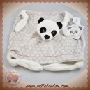 CARREBLANC SOS DOUDOU PANDA FRIMOUSSE MOUCHOIR PLAT BLANC GRIS FLEUR