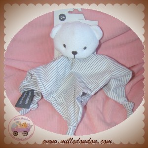 ORCHESTRA SOS DOUDOU OURS BLANC EPONGE PLAT RAYE GRIS CUDDLE TOYS