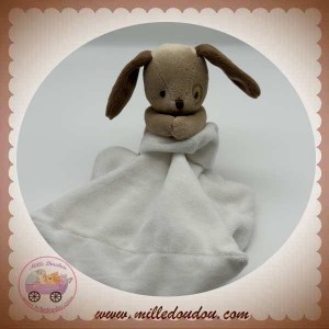 JACADI SOS DOUDOU CHIEN BEIGE ASSIS AVEC MOUCHOIR BLANC