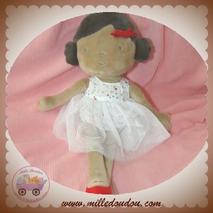 OKAIDI OBAIBI SOS DOUDOU POUPEE BEIGE ROBE BLANC ETOILES