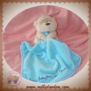 FIZZY SOS DOUDOU OURS ECRU MOUCHOIR BLEU