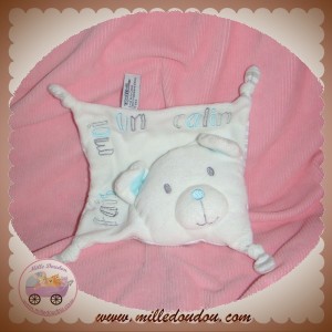 TAPE A L'OEIL SOS DOUDOU OURS COUSSIN PLAT BLANC BLEU