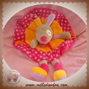 BABYSUN SOS DOUDOU LAPIN BEIGE PLAT ROND ROSE ORANGE TISSU ETOILE DENTITION