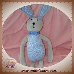 BOUT'CHOU MONOPRIX SOS DOUDOU LAPIN GRIS TISSU BLEU TREFLE FLEUR