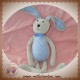 BOUT'CHOU MONOPRIX SOS DOUDOU LAPIN GRIS TISSU BLEU TREFLE FLEUR