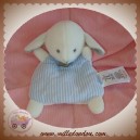 JACADI SOS DOUDOU MOUTON PLAT BLANC DEVANT TISSU RAYE BLEU