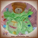 TAGGIES SOS DOUDOU OURS MOUCHOIR PLAT VERT MIEL HONEY ETIQUETTES