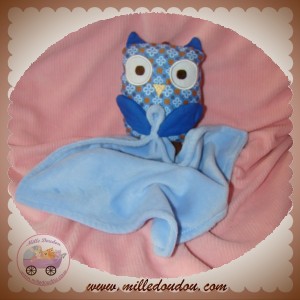 POMMETTE SOS DOUDOU HIBOU CHOUETTE BLEU FLEUR MOUCHOIR