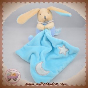 BABYNAT BABY NAT SOS DOUDOU LAPIN BEIGE FLUORESCENT MOUCHOIR BLEU TURQUOISE