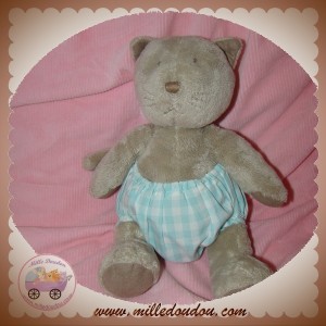 JACADI SOS DOUDOU CHAT BEIGE GRIS SHORT VICHY VERT