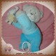 TEX SOS DOUDOU OURS BOUCLETTE ALLONGE MUSICAL BLEU LAPIN