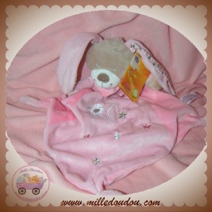 AUCHAN SOS DOUDOU LAPIN BEIGE PLAT LOSANGE ROSE ETOILE