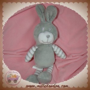 TOMKIDS SOS DOUDOU LAPIN GRIS  RAYE BLANC