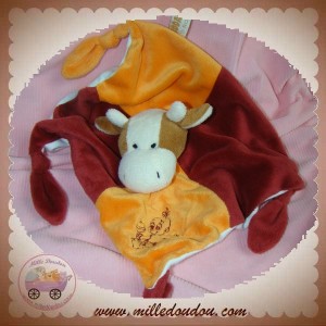 RODADOU SOS DOUDOU GIRAFE VACHE PLAT ROUGE ORANGE ATTACHE TETINE NOEUD